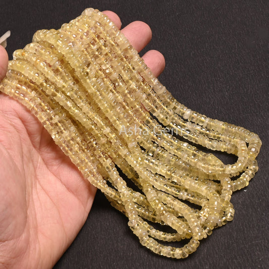 Beautiful Lemon Quartz Smooth Wheel Shape Beads,16" Natural Lemon Yellow Heishi Tyre Beads Gemstone Flat Tyre Bead Jewelry Making Craft SALE
