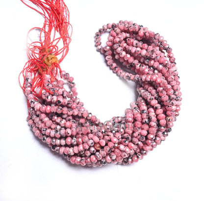 Beautiful Moss Pink Jade Quartz Faceted Rondelle Shape Beads, Fine Black Dot Rhodonite Color Jade Machine Cut Jade Quartz Beads Jewelry SALE