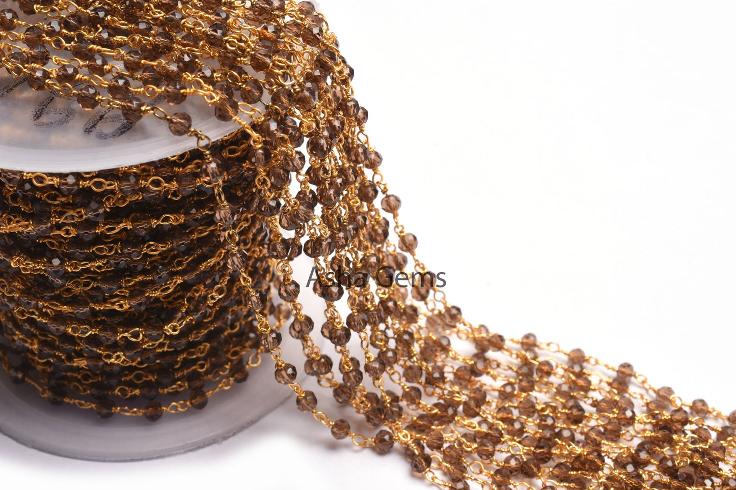 Beautiful Smoky Quartz Hydro faceted Beads Rosary Chain, Rosary Micro Cut Beaded Chain Gold Plated Wire Bulk Roll Jewelry Making Chains SALE
