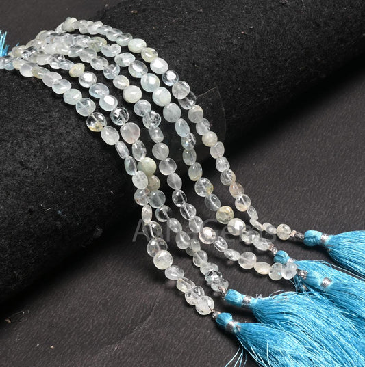 Natural Light Aqua Blue Aquamarine Coin Uneven Shape handmade Beads,8" Aquamarine Smooth Coin Gemstone loose Beads Jewelry making Craft SALE