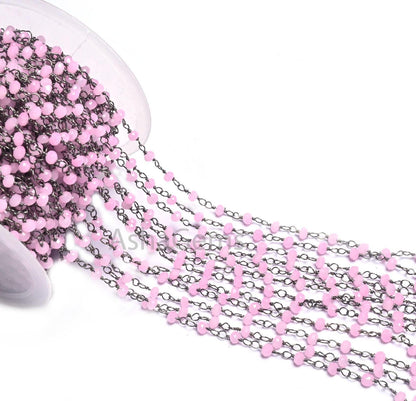 Rosary Chain black Plated Wire 3,5,10,50 Feet Pink Rose Quartz Hydro Faceted Rondelle Beaded Chain Jewelry Making Bulk Roll Wire Chain SALE