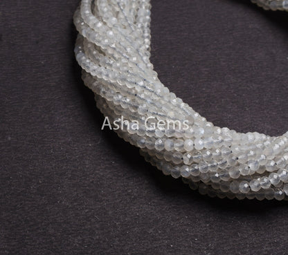 4.25 mm AAA White Moonstone Micro Cut Faceted Rondelle Beads,Top Quality Moonstone Bead,13.5" Rare Translucent White Moonstone Bead Jewelry