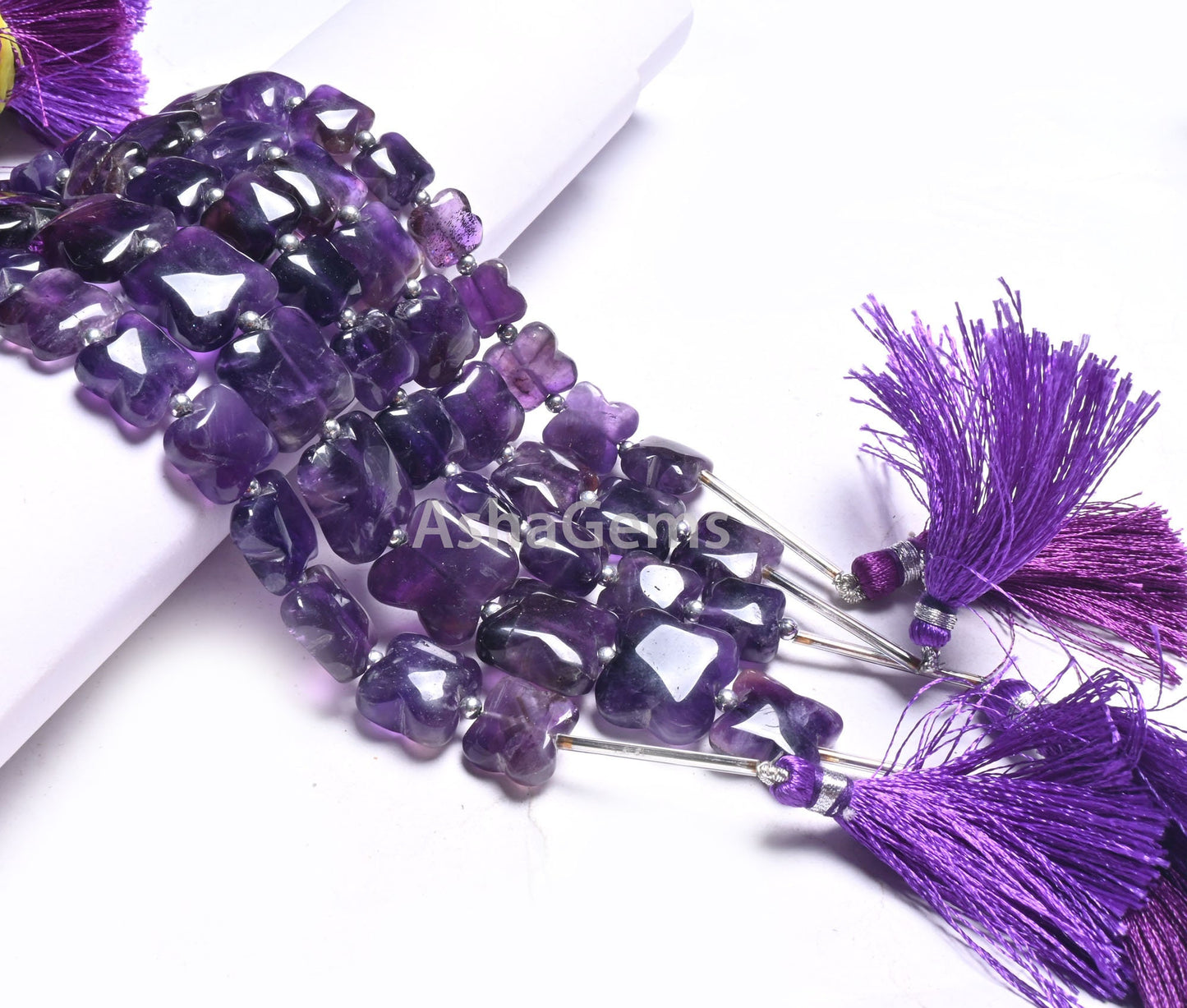 Natural Amethyst Smooth Carving Flower Shape Gemstone handmade Beads, Purple Amethyst Fancy Carve Square Straight Drill Beads Jewelry Crafts