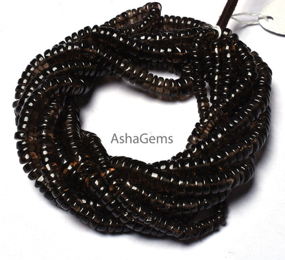 18" Strand Amazing Smoky Quartz Heishi Tyre Shape Smooth Gemstone Beads, Smoky Plain Beads,Handmade Loose Beads Smoky Quartz Jewelry Crafts