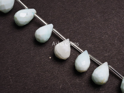 Beautiful Sky Blue Opal Hand Cut Faceted Drop Beads, Peru Opal Indian Cut Teardrop Side Drill Gemstone Beads, Blue Opal Jewelry Handicraft