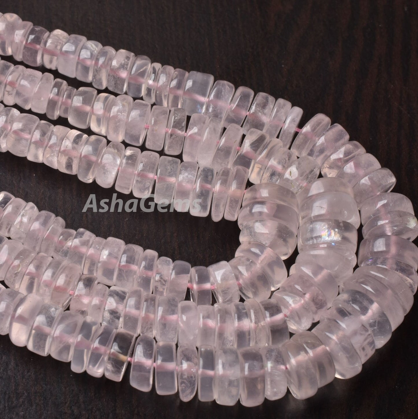 Natural Rose Quartz Smooth Heishi Tyre Gemstone Beads, Pink Rose Quartz, AAA Rose Quartz Bead Heishi Tyre Center Drill Rose Pink Wheel Beads