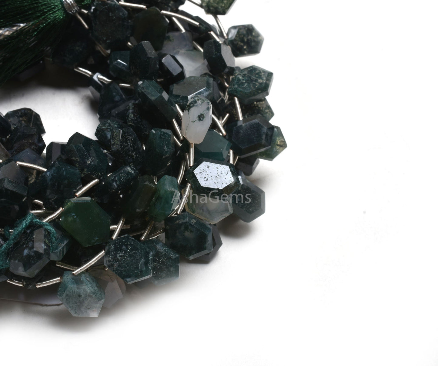 Natural Moss Green Agate Hexagon Shape Faceted Beads,8-12 mm Fine Moss Agate Side Drill Fancy Briolette Gemstone Beads Jewelry Makings SALE
