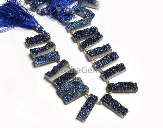 Beautiful Blue Titanium Druzy Rectangle Shape Gemstone Beads, Fine Blue Mystic Coated Drusy Fancy Long Slice Beads, Druzy Bead Jewelry Craft