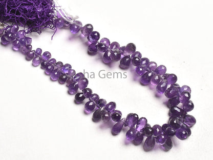 AAA Quality Natural Amethyst Faceted Drop Beads,5x7-6x9 mm Purple Amethyst Machine Cut Teardrop Gemstone Briolette,9" Amethyst Beads Jewelry