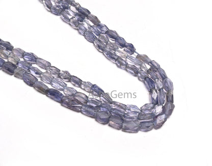 14" Natural Blue Iolite Faceted Rectangle Shape Gemstone Beads, Iolite Indian Cut fancy Long Rectangle Briolette handmade Beads Jewelry SALE