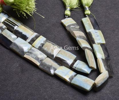 Beautiful Green Blue Boulder Opal Fancy Chiclet Shape Beads,8" Boulder Opal Faceted Rectangle Bead For Jewelry Craft, Boulder Opal Bead SALE