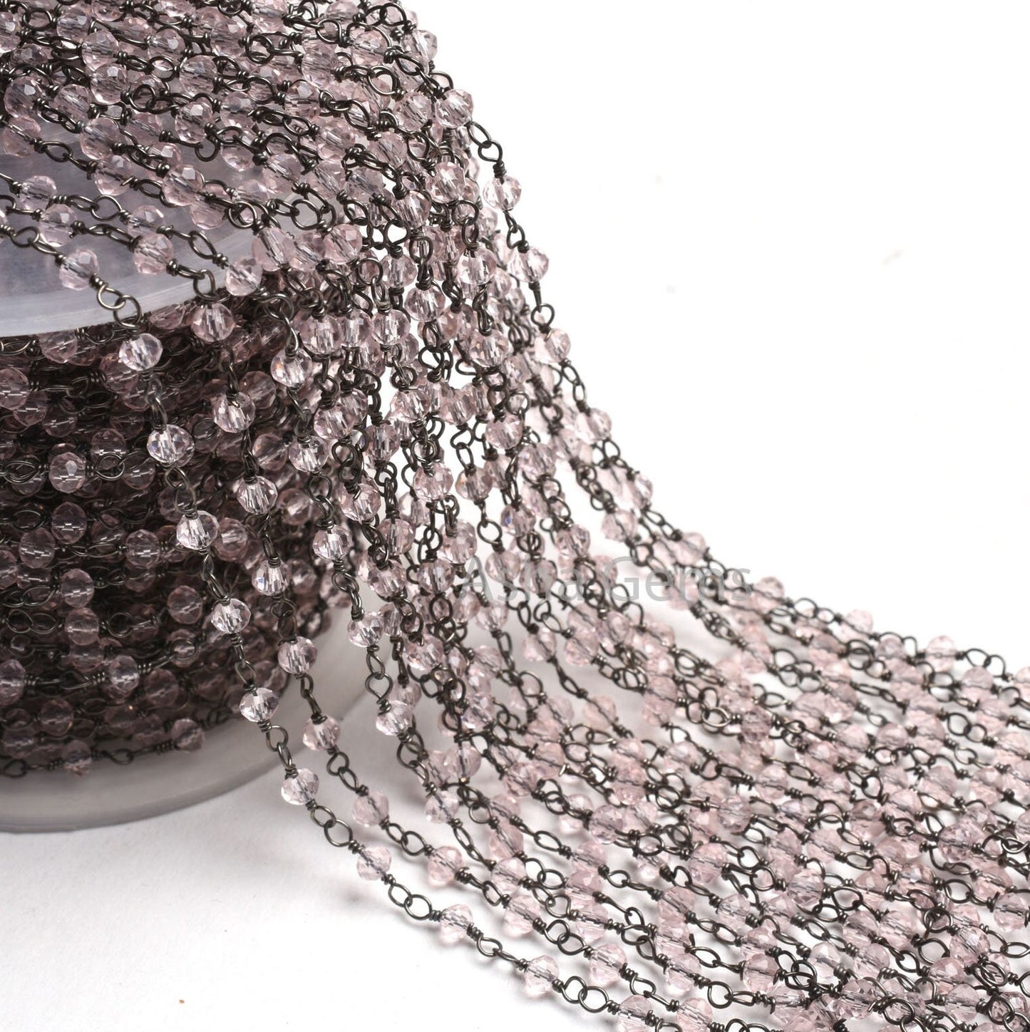 AAA Light Pink Quartz Hydro Micro Cut Beads Rosary Chain Gunmetal Black Plated Wire Wrap handmade Beaded Chains Necklace Making Jewelry 3 mm