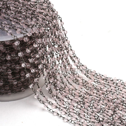 AAA Light Pink Quartz Hydro Micro Cut Beads Rosary Chain Gunmetal Black Plated Wire Wrap handmade Beaded Chains Necklace Making Jewelry 3 mm