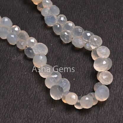 6-8 mm AAA Silver Coated White Chalcedony Onion Shape Beads,9" Strand Chalcedony Fancy Onion faceted Briolette Gemstone Bead Jewelry Makings