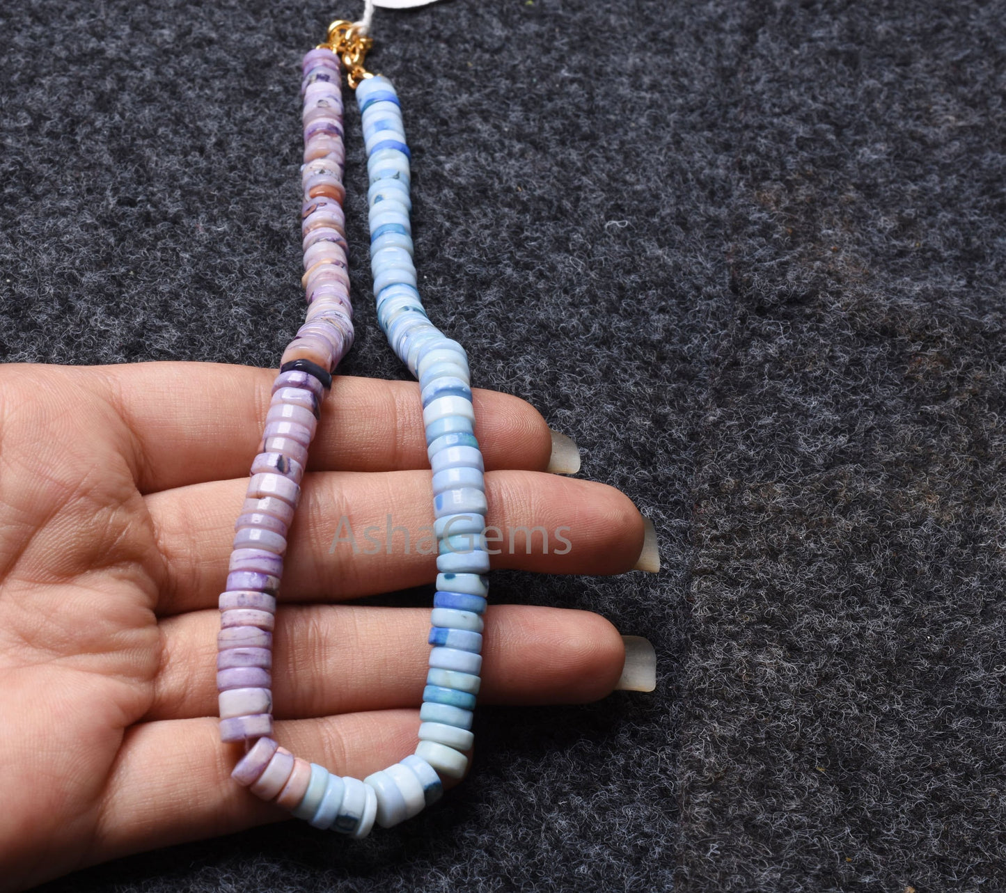 beautiful Opal Smooth Tyre Shape gemstone Beads necklace,8 mm Shaded Sky Blue-Lavender Opal Plain Handmade Flat Tyre Opal bead Necklace SALE