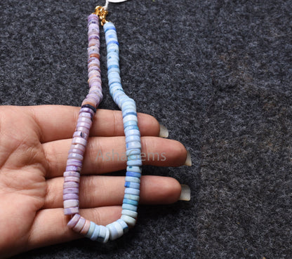 beautiful Opal Smooth Tyre Shape gemstone Beads necklace,8 mm Shaded Sky Blue-Lavender Opal Plain Handmade Flat Tyre Opal bead Necklace SALE