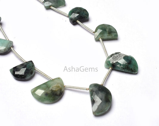 Emerald Fancy D shape Faceted Gemstone Beads,6"Strand Natural Green Emerald half moon Briolette Bead, Sakota emerald bead Jewelry Craft sale