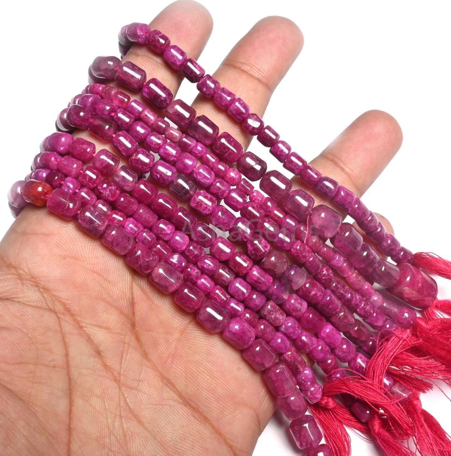 12" Strand Pink Corundum Smooth Barrel Shape Gemstone Beads, Amazing Ruby Corundum Fancy damru  Straight Drill Handmade Beads Jewelry Making