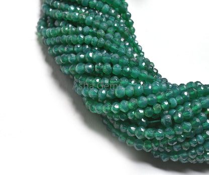 Beautiful Natural Green Onyx Faceted Rondelle Shape Gemstone Beads,13" Strand Green Onyx Beads, Fine Quality,Green Onyx Beads Jewelry Making