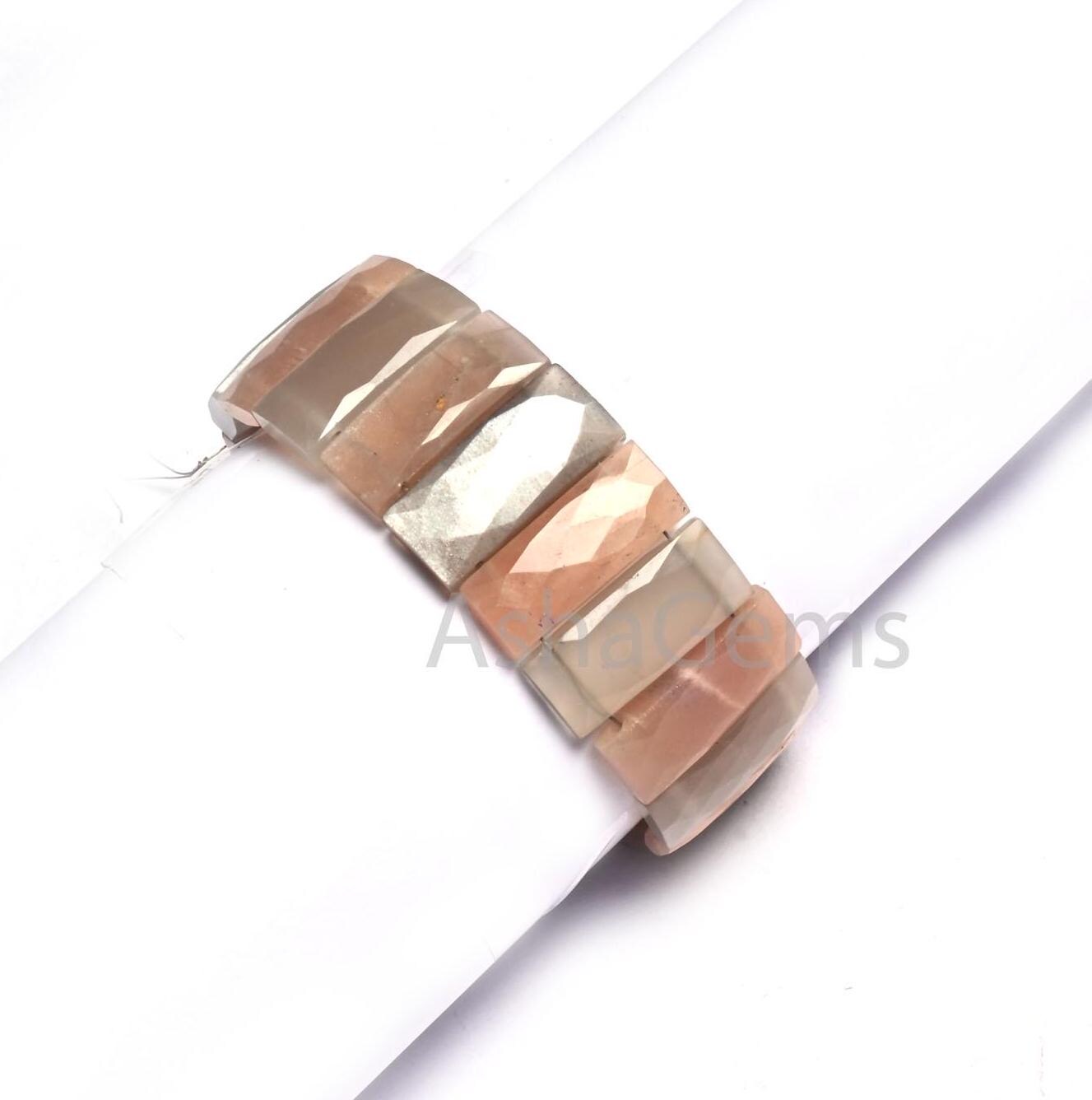 AAA Multi Peach Grey Moonstone Fancy Rectangle Faceted Gemstone Beads, Moonstone Chicklet Briolette Double Drill Moonstone For Bracelet SALE