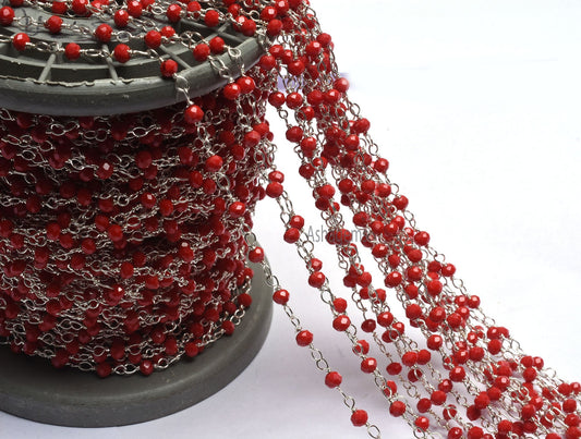 AAA Quality Red Onyx Hydro Micro Cut Rondelle Beads Rosary Chain 3mm Silver Plated Wire Wrap Chains By Feet For Jewelry Making Necklace SALE