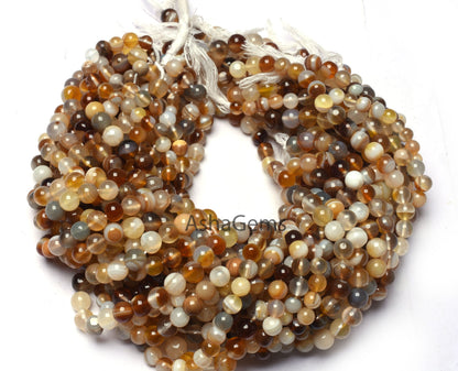Chalcedony Smooth Round Shape Gemstone Beads,13" Strand Shaded Brown Chalcedony Plain Round Ball Beads, Chalcedony Beads Jewelry Craft SALE