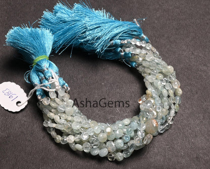 Aquamarine Beads, Light Aqua Blue Aquamarine Plain Handmade Coin Beads Gemstone Smooth Coin Uneven Shape Beads For Jewelry Making Crafts 8"
