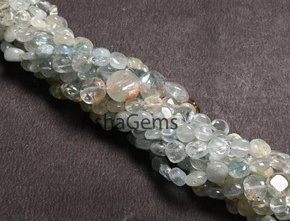 Aquamarine Beads, Light Aqua Blue Aquamarine Plain Handmade Coin Beads Gemstone Smooth Coin Uneven Shape Beads For Jewelry Making Crafts 8"
