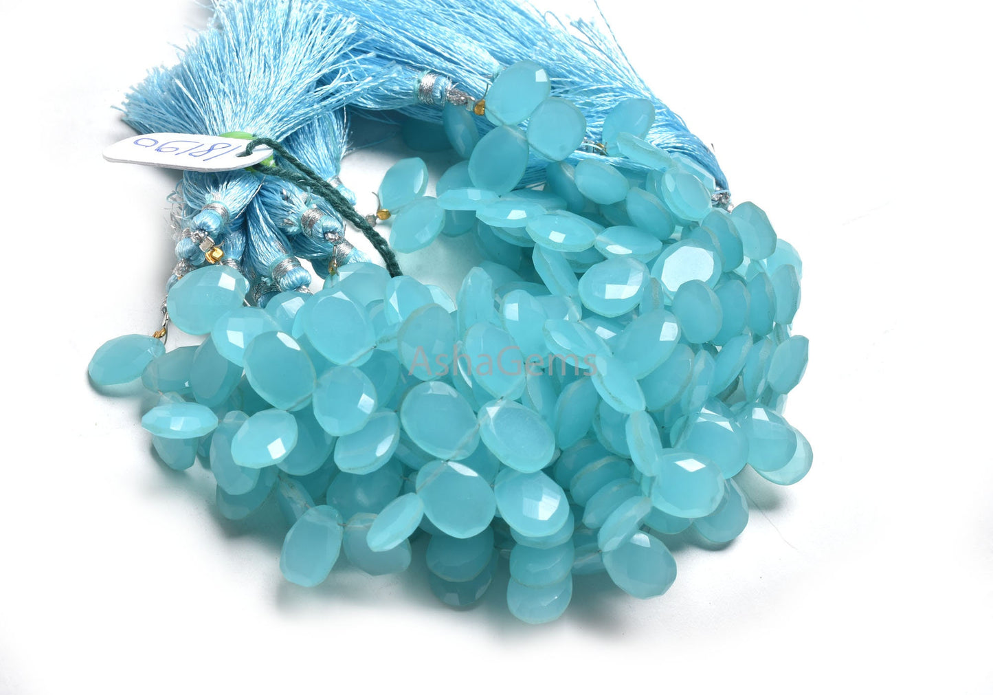 AAA Quality Aqua Blue Chalcedony Hydro Egg Shape Faceted  Beads,10-13.5 mm Chalcedony Hydro Fancy Briolette Side Drill Gemstone Bead Jewelry