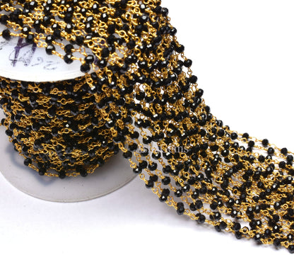 3,5,10,25,50 Feet Roll Bulk, Gold Plated Wire,Faceted Rondelle, Black Spinel Hydro Rosary Chain, Jewelry Making Chain,Finding, Wire Wrapped