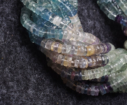 Natural Fluorite Smooth Tyre Shape Beads,5.5-6mm Beautiful multi Fluorite Shaded Beads, Fluorite Heishi Tyre Bead Jewelry Making Craft,SALE
