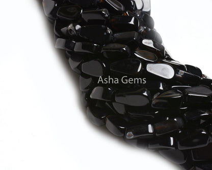Beautiful Black Onyx Smooth Pear Beads,13"Strand Natural Onyx Uneven Flat Teardrop Straight Drill Beads, Onyx Black Gemstone Bead Handicraft