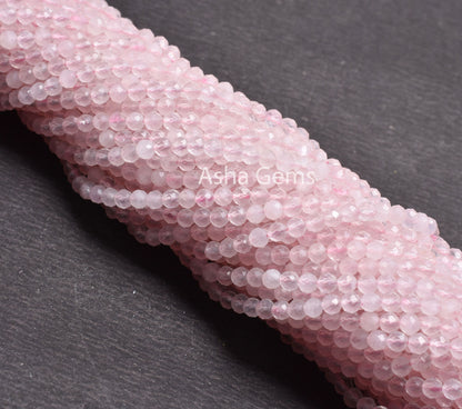 3.5 mm Natural Pink Rose Quartz Micro Faceted Round ball Beads, Fine Rose Quartz Machine Cut roundelle  Gemstone Beads Rose quartz Jewelry