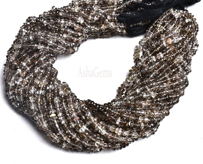 Natural Smoky quartz Button Shape Beads,13" Strand Shaded Smoky Smooth Button Beads, Gemstone Plain Handmade Button Beads For Jewelry Crafts