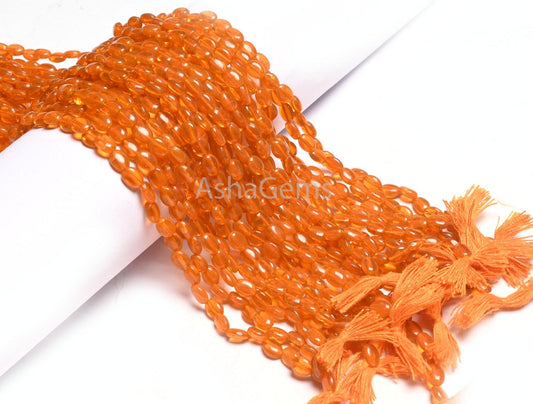 Beautiful Fanta Orange Color Hydro Smooth Oval Shape Beads, 5.5-7 mm Pine Orange Quartz Hydro Plain Handmade Oval Loose Beads Jewelry Crafts