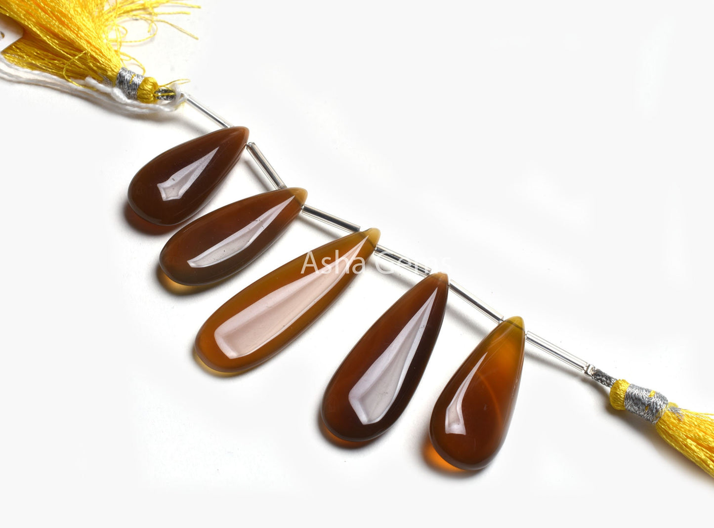 Chalcedony Smoot Fancy Long Pears Shape Gemstone Beads, Shaded Dark Brown Chalcedony Handmade Teardrop Side Drill Beads Jewelry Making SALE