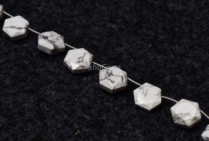 12 Piece strand  Howlite Faceted Fancy Shape Gemstone beads, White Howlite Hexagon Beads, howlite 6 Corner Briolette Bead For Jewelry crafts