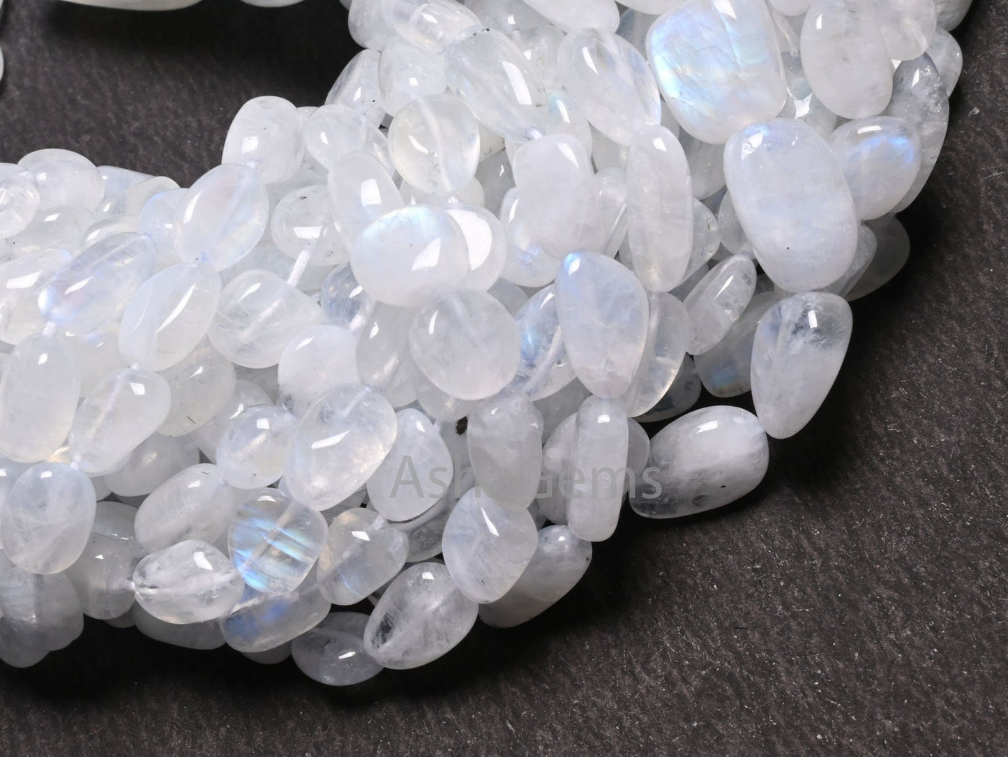Natural Blue Fire Rainbow Moonstone Smooth Nugget Gemstone Loose Beads,9/18"Strand Fine White Rainbow Handmade Tumble Beads Necklace Jewelry (AG 22299)