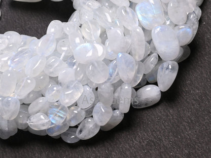 Natural Blue Fire Rainbow Moonstone Smooth Nugget Gemstone Loose Beads,9/18"Strand Fine White Rainbow Handmade Tumble Beads Necklace Jewelry (AG 22299)