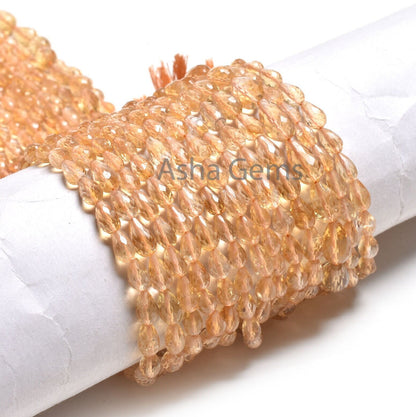 Natural Citrine Faceted Drops Straight Drill Beads,13" Fine Yellow Citrine Indian Machine Cut Teardrop Gemstone Beads Citrine Jewelry Crafts