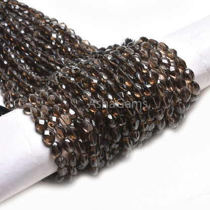Beautiful Smoky Quartz Faceted Oval Beads, Fine Smoky Indian Hand Cut Oval Straight Drill Gemstone Beads, Natural Black Smoky Beads jewelry