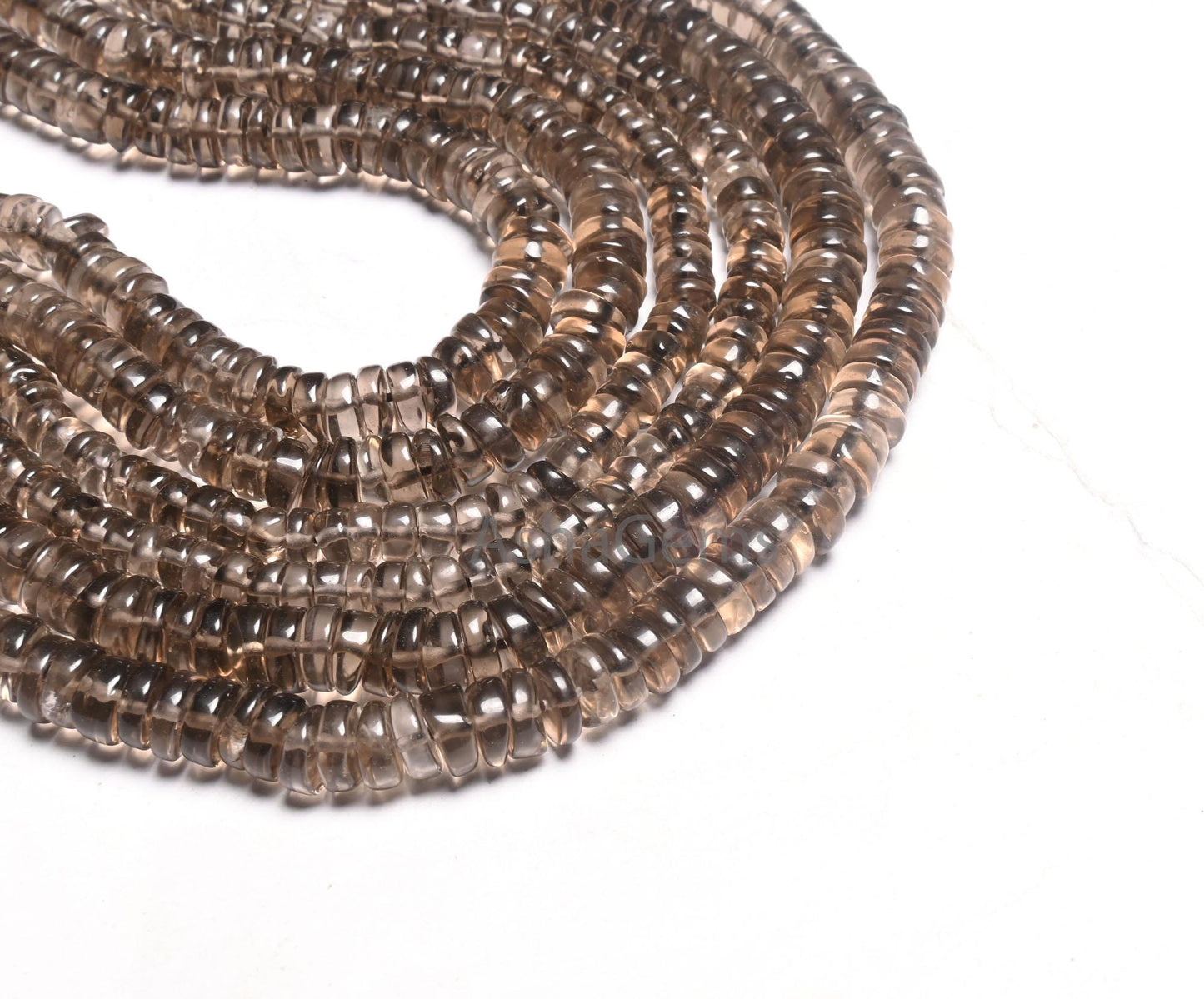Fine Smoky Quartz Handmade Flat Tyre Shape Smooth Beads,18" Strand natural  Smoky Plain Tyre Gemstone Loose Smoky Beads Jewelry making Craft