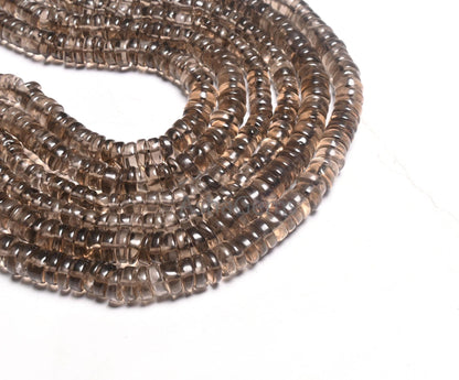 Fine Smoky Quartz Handmade Flat Tyre Shape Smooth Beads,18" Strand natural  Smoky Plain Tyre Gemstone Loose Smoky Beads Jewelry making Craft