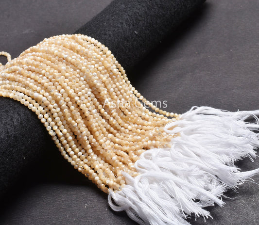 Natural Yellow Mother Of Pearl Micro Cut Rondelle Beads,3.2 mm Fine Golden Cream Mop Machine Cut Gemstone Bead, Mother Of Pearl Jewelry SALE