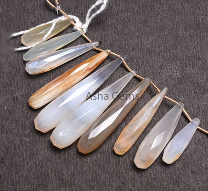 Beautiful Multi White Grey Chalcedony Silver Coated Drop Beads, Fine Chalcedony Faceted Fancy Long Pencil Teardrop Gemstone Beads Jewelry