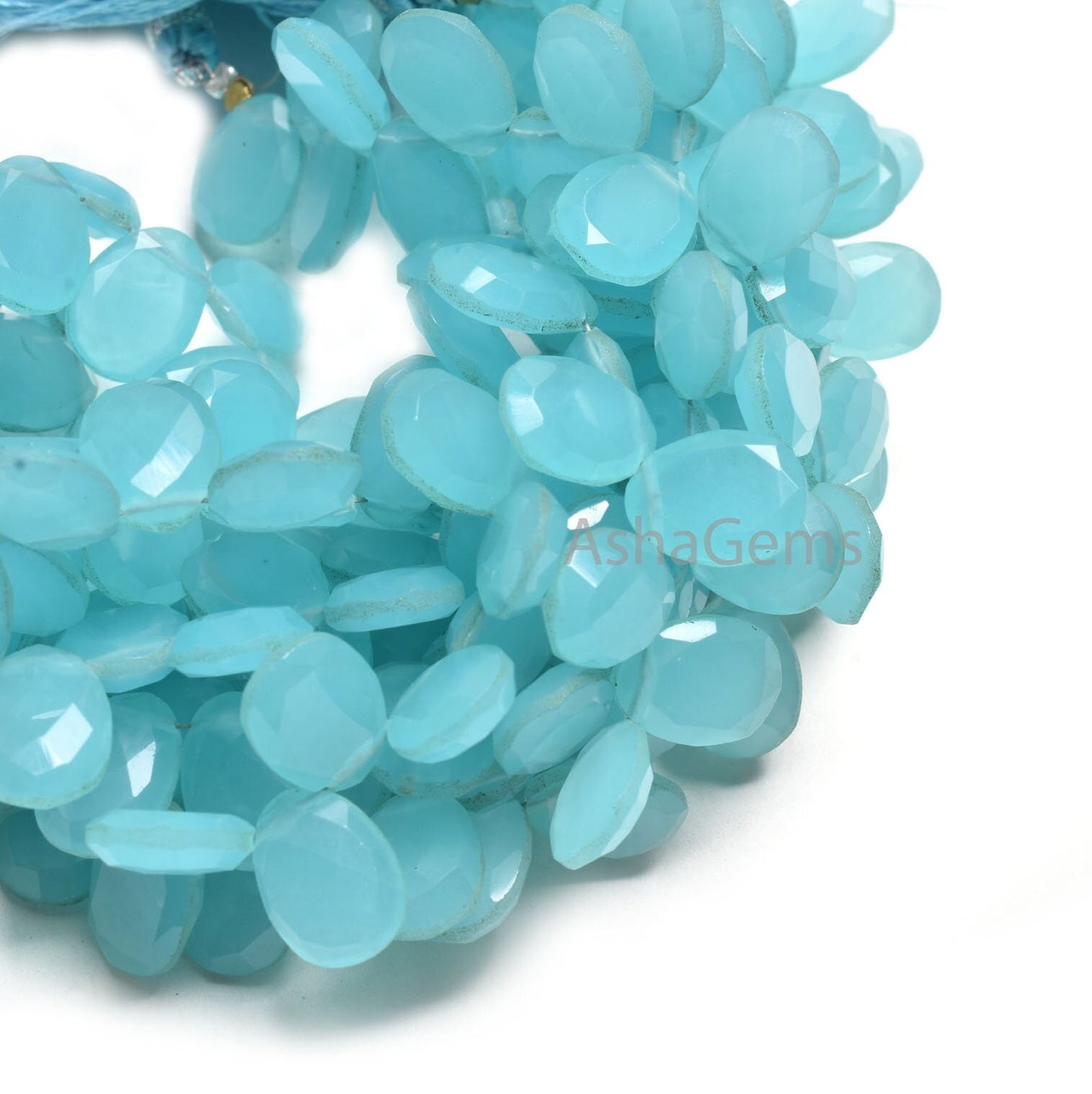 Beautiful Aqua Blue Chalcedony Hydro Fancy Shape Gemstone Beads,9-12.5 mm AAA Chalcedony Hydro Faceted Egg Shape Briolette Side Drill Beads