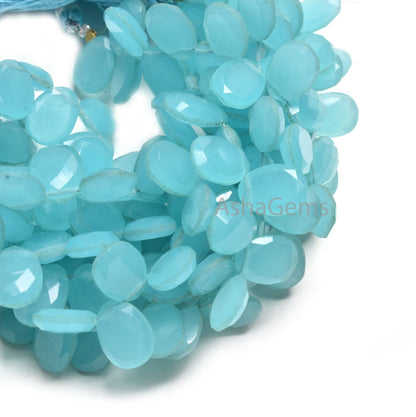 Beautiful Aqua Blue Chalcedony Hydro Fancy Shape Gemstone Beads,9-12.5 mm AAA Chalcedony Hydro Faceted Egg Shape Briolette Side Drill Beads