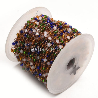 3,10,50Feet Multi Color Disco Hydro Faceted Beads Rosary Chain Rose Gold Plated Wire Wrap Copper Metal Chain Jewelry Making Craft Chain SALE