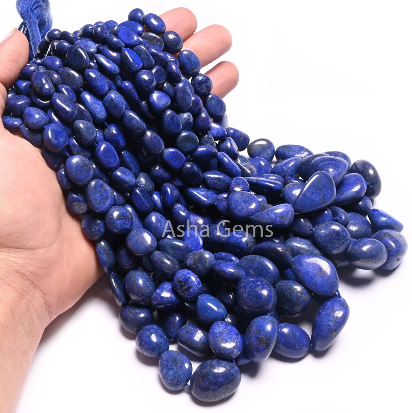 AAA Quality Lapis Smooth Nugget Gemstone Loose Beads,18"Blue Lapis Tumble handmade Graduation Size Beads, Lapis Lazuli Bead Necklace Jewelry