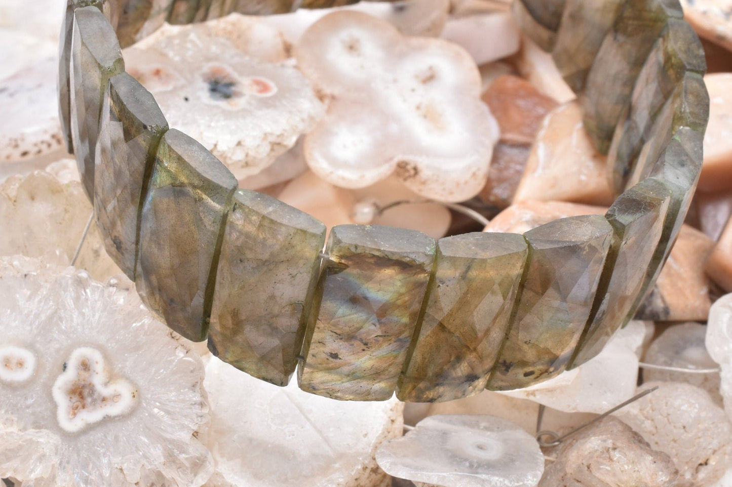 Beautiful Multi Fire Labradorite Faceted Rectangle Shape Beads, Natural Labradorite Fancy Chiclet Beads For Bracelet, Double Drill Bead SALE